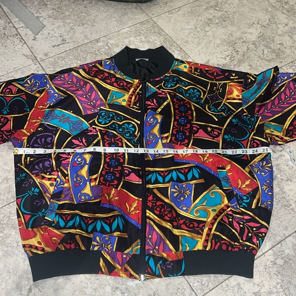 Vintage silk colorful whimsical geometric funky unique lightweight bomber jacket - Picture 9 of 12